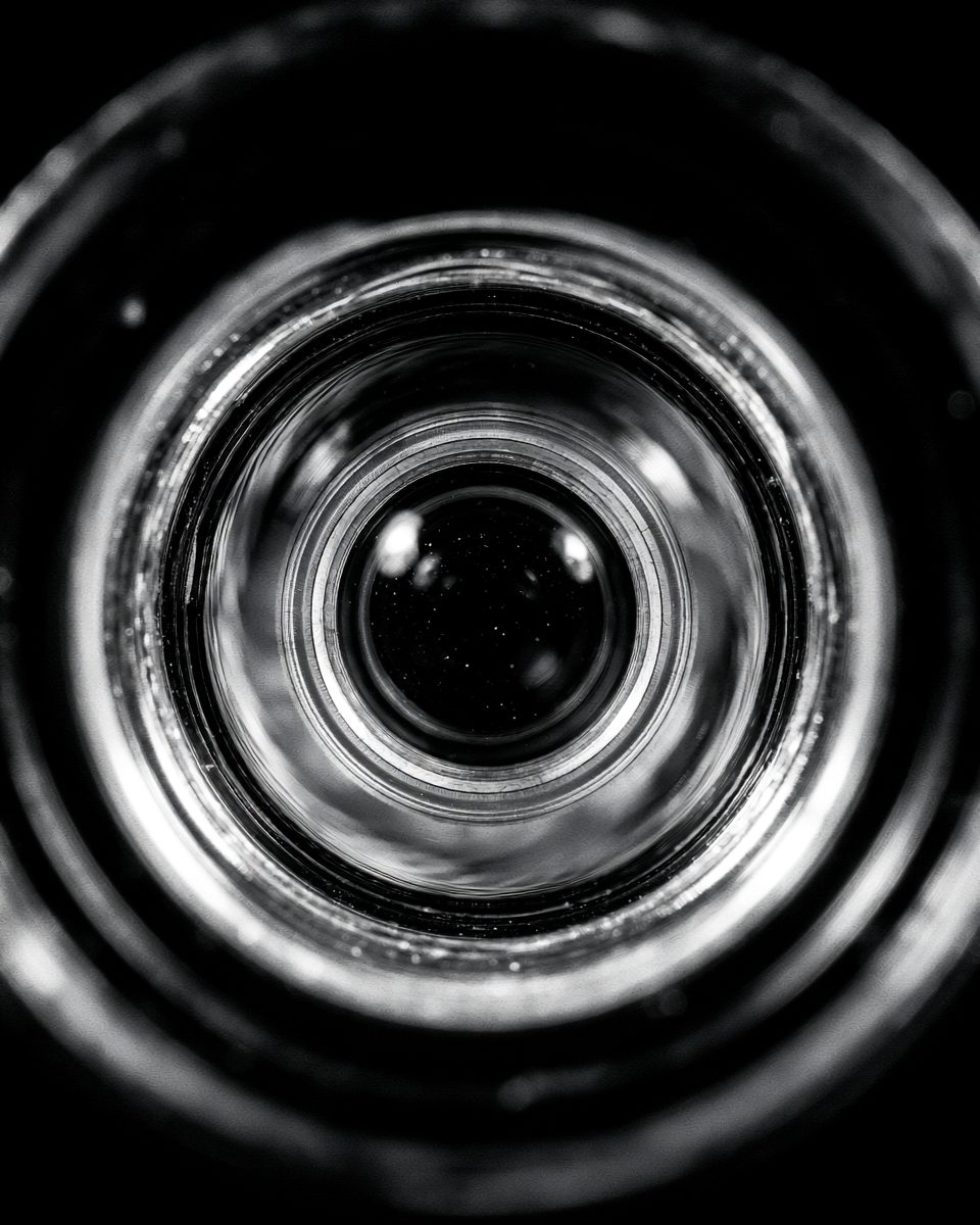 Macro d'une optique de précision, reflets concentriques